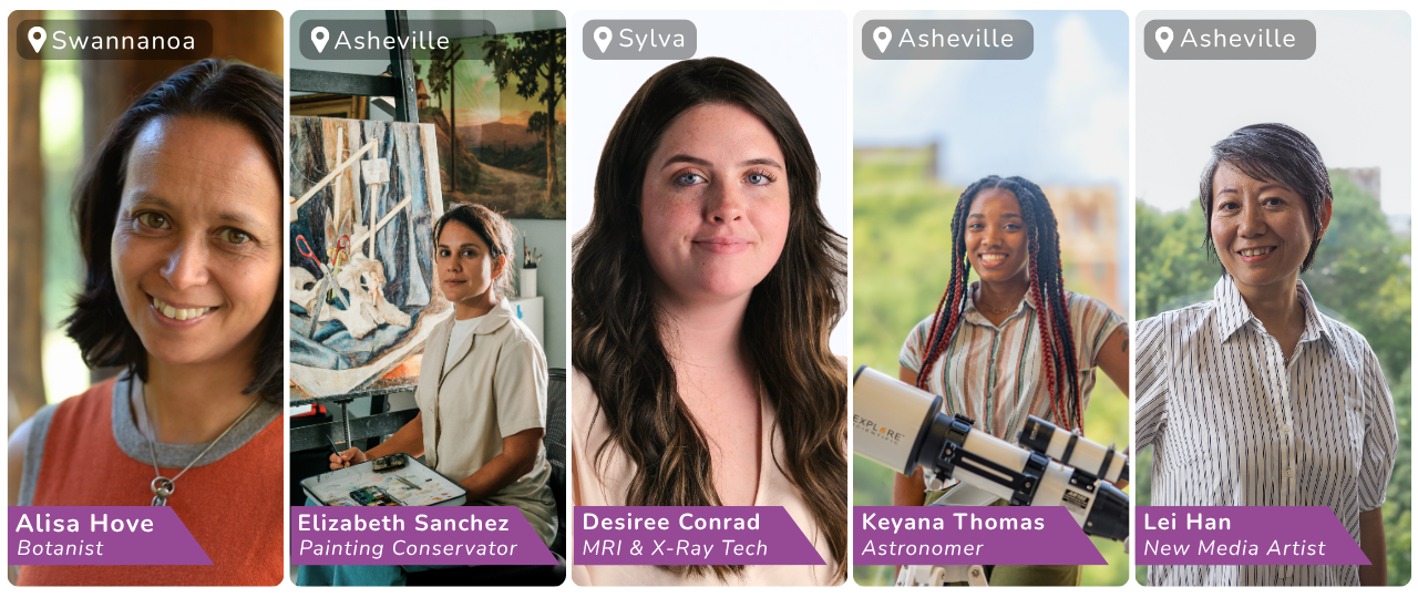 images of 5 of the women featured in the Women in STEAM exhibit.