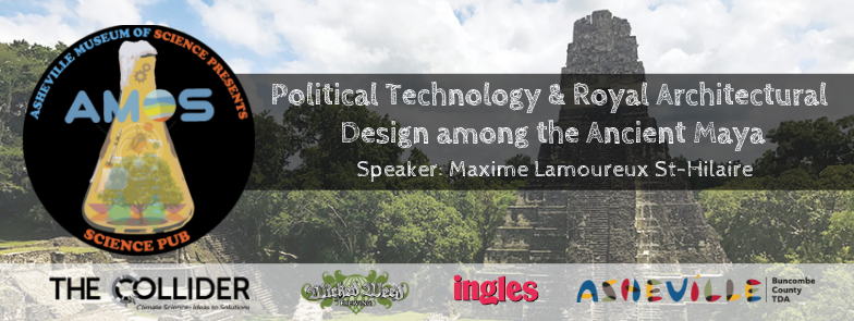 Banner with Science Pub logo and background of Mayan architecture overlaid with the event title