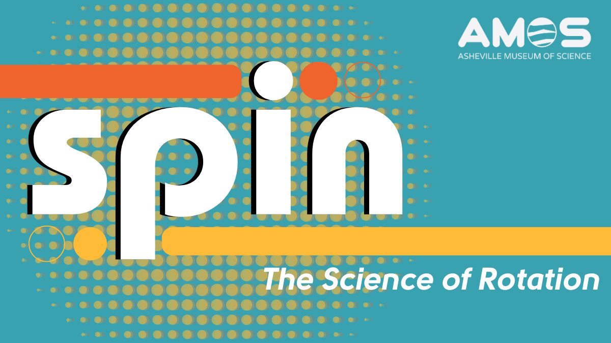 a teal yellow and orange graphic advertising Spin the science of rotation