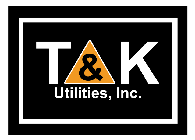 TandK utilities logo black rectangle with white letters and a yellow triangle behind the ampersand